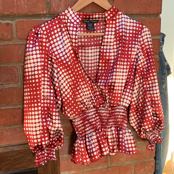 Simply Irresistible Tops - Vintage style puff sleeve peplum polka dot blouse top